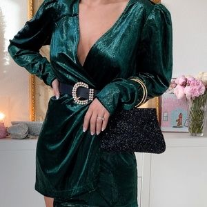 Windsor Emerald Green Velvet Long SLeeve Dress